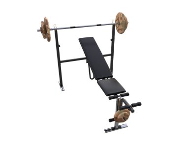 Beyaz arka planda olimpiyat tezgahı, spor salonu ve fitness ekipmanları izole edildi