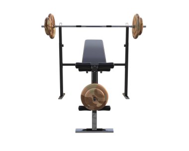 Beyaz arka planda olimpiyat tezgahı, spor salonu ve fitness ekipmanları izole edildi