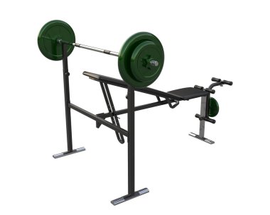 Beyaz arka planda olimpiyat tezgahı, spor salonu ve fitness ekipmanları izole edildi