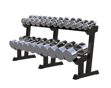 Beyaz arkaplanda iki katlı halter rafı