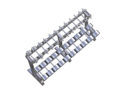Beyaz arkaplanda iki katlı halter rafı