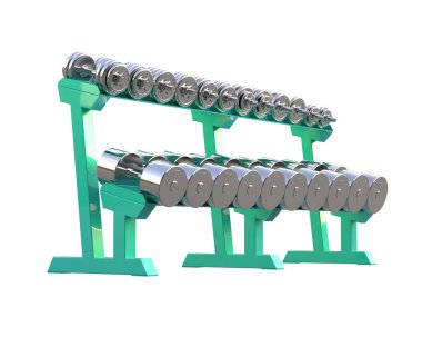 Beyaz arkaplanda iki katlı halter rafı