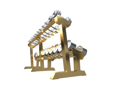 Beyaz arkaplanda iki katlı halter rafı