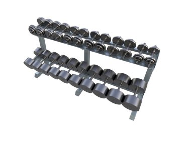 Beyaz arkaplanda iki katlı halter rafı