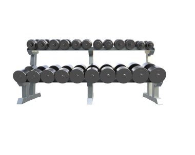 Beyaz arkaplanda iki katlı halter rafı