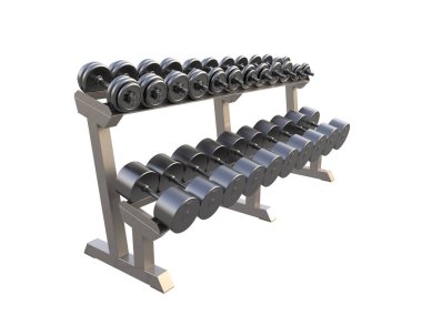 Beyaz arkaplanda iki katlı halter rafı