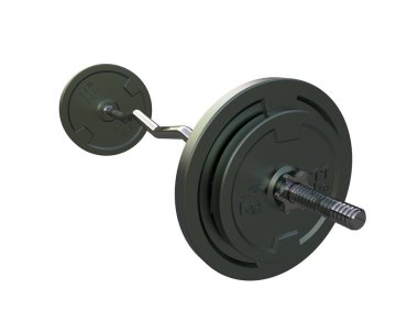 Halter kıvrımlı halter, beyaz arka planda izole spor aletleri.  