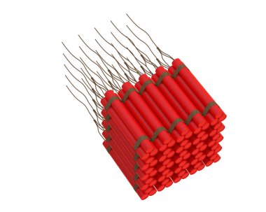 Dinamitli dinamit beyaz üzerine izole edilmiş, 3 boyutlu..