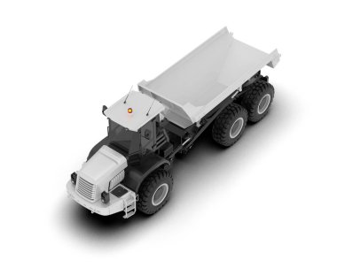 Beyaz arka planda büyük bir kamyon. 3D görüntüleme. Beyaz minibüs beyaz arka planda izole edilmiş. 3d görüntüleme - illüstrasyon    