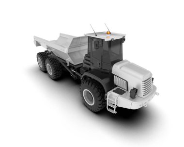 Beyaz arka planda büyük bir kamyon. 3D görüntüleme. Beyaz minibüs beyaz arka planda izole edilmiş. 3d görüntüleme - illüstrasyon    