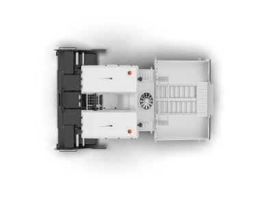  Beyaz arka planda izole edilmiş büyük saplı bir traktör. 3d illüstrasyon.