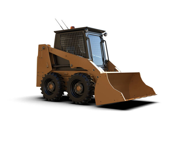 Скользящий погрузчик выделен на белом фоне. 3D рендеринг - иллюстрация