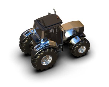 beyaz arkaplanda modern traktör, 3D resimleme          