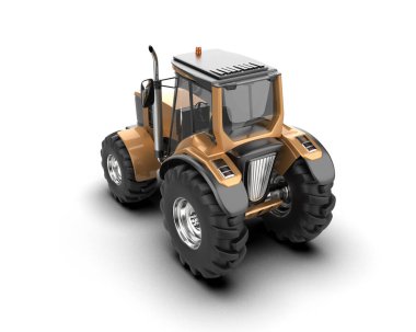 beyaz arkaplanda modern traktör, 3D resimleme          