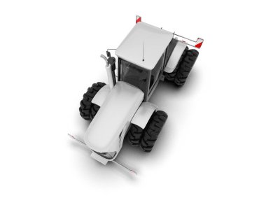 beyaz arkaplanda modern traktör, 3D resimleme          