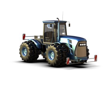 beyaz arkaplanda modern traktör, 3D resimleme          