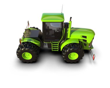 beyaz arkaplanda modern traktör, 3D resimleme          