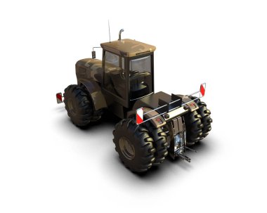 beyaz arkaplanda modern traktör, 3D resimleme          