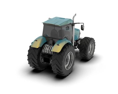 beyaz arkaplanda modern traktör, 3D resimleme          