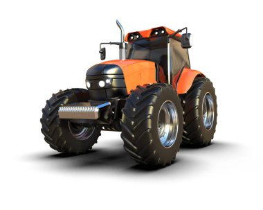 beyaz arkaplanda modern traktör, 3D resimleme          