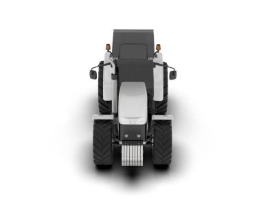 beyaz arkaplanda modern traktör, 3D resimleme          