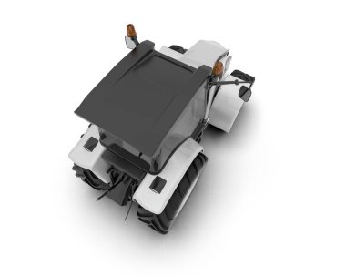 beyaz arkaplanda modern traktör, 3D resimleme          