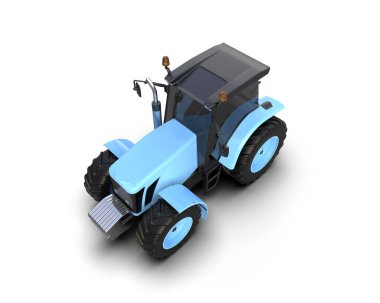 beyaz arkaplanda modern traktör, 3D resimleme          