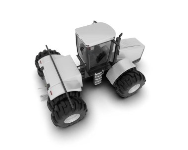 beyaz arkaplanda modern traktör, 3D resimleme          