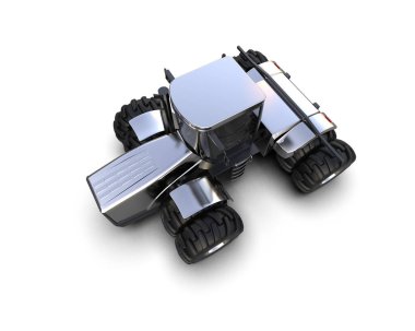 beyaz arkaplanda modern traktör, 3D resimleme          