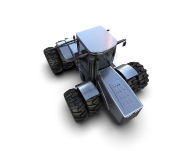 beyaz arkaplanda modern traktör, 3D resimleme          