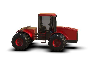 beyaz arkaplanda modern traktör, 3D resimleme          