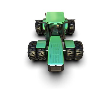 beyaz arkaplanda modern traktör, 3D resimleme          