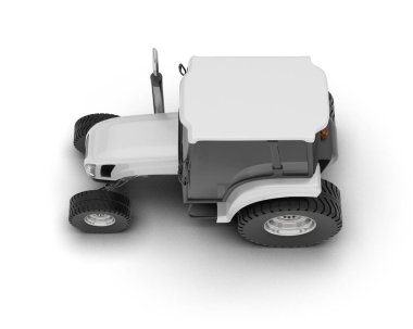 beyaz arkaplanda modern traktör, 3D resimleme          