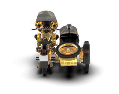 Arka planda motosiklet sepetleri var. 3d görüntüleme - illüstrasyon