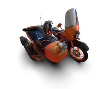 Arka planda motosiklet sepetleri var. 3d görüntüleme - illüstrasyon