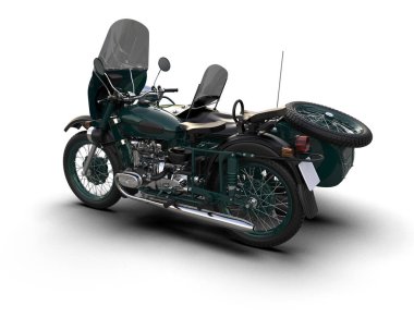 Arka planda motosiklet sepetleri var. 3d görüntüleme - illüstrasyon