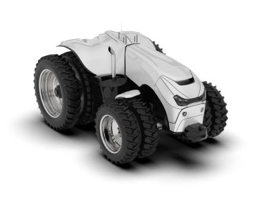 Arkaplanda sürücüsüz traktör izole edildi. 3d görüntüleme - illüstrasyon