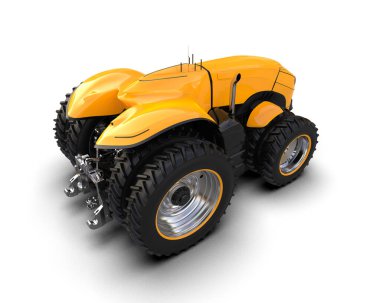 Arkaplanda sürücüsüz traktör izole edildi. 3d görüntüleme - illüstrasyon