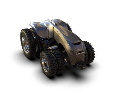 Arkaplanda sürücüsüz traktör izole edildi. 3d görüntüleme - illüstrasyon