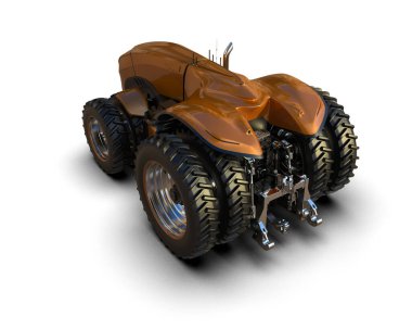 Arkaplanda sürücüsüz traktör izole edildi. 3d görüntüleme - illüstrasyon