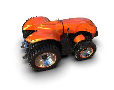 Arkaplanda sürücüsüz traktör izole edildi. 3d görüntüleme - illüstrasyon