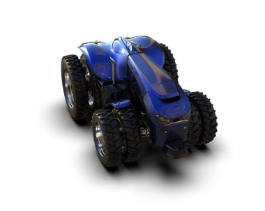 Arkaplanda sürücüsüz traktör izole edildi. 3d görüntüleme - illüstrasyon