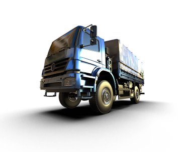 Askeri kamyon arka planda izole edilmiş. 3d görüntüleme - illüstrasyon