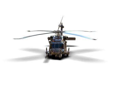 Savaş helikopteri arka planda izole edildi. 3d görüntüleme - illüstrasyon