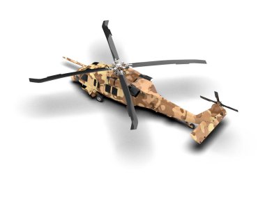 Savaş helikopteri arka planda izole edildi. 3d görüntüleme - illüstrasyon