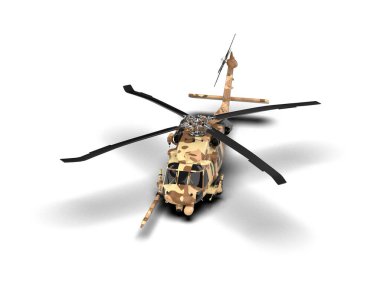 Savaş helikopteri arka planda izole edildi. 3d görüntüleme - illüstrasyon