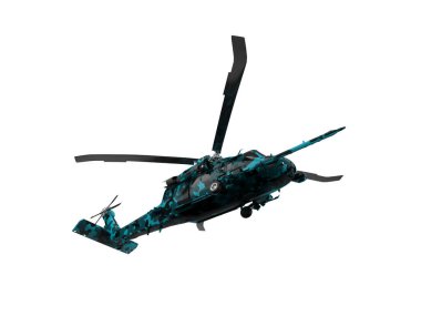 Savaş helikopteri arka planda izole edildi. 3d görüntüleme - illüstrasyon