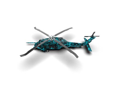 Savaş helikopteri arka planda izole edildi. 3d görüntüleme - illüstrasyon