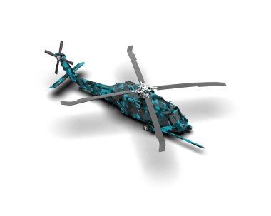 Savaş helikopteri arka planda izole edildi. 3d görüntüleme - illüstrasyon