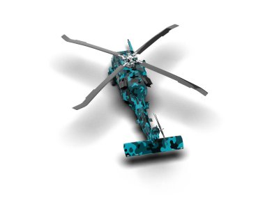 Savaş helikopteri arka planda izole edildi. 3d görüntüleme - illüstrasyon